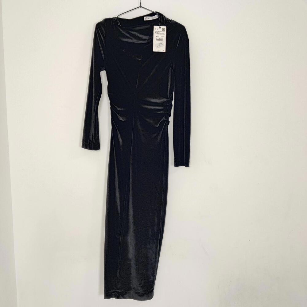 Zara Black Velvet Long Sleeve Maxi Dress